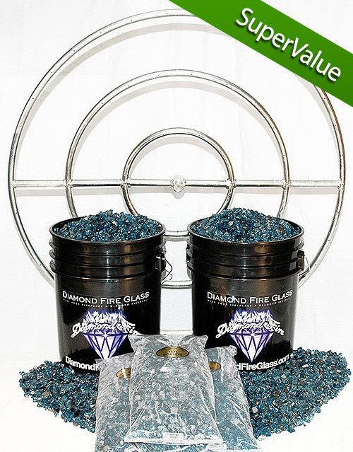 Fire Pit Glass Kit with 36 Inch Ring - 150 LB - Super Value Kit