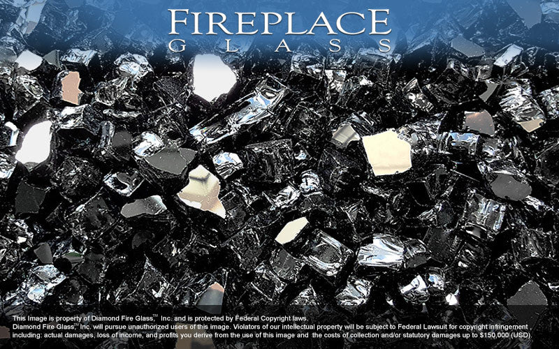 Black Reflective Nugget Fireplace Glass